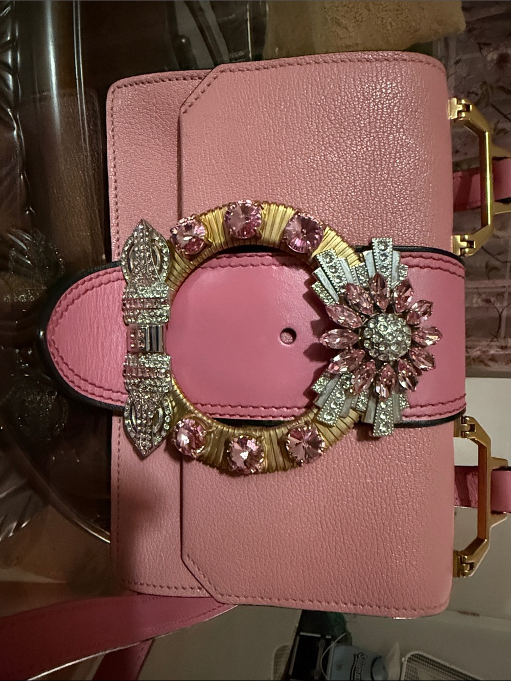 Miu Miu Bubblegum Pink Leather Shoulder Bag with Gold Hardware